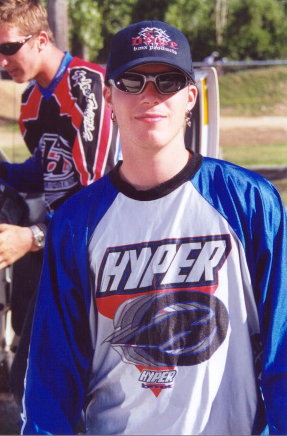 Mike at the 2000 BMXMania.com camp, Travelling friend John Smart in the background